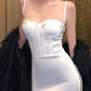 Weißes Satin-Camisole-Kleid mit Stäbchen: 3D-Brustpolster, figurbetont, luxuriöses Abendkleid NV6407