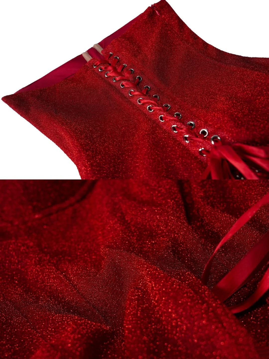 Robe mini bandeau à sequins rouge vif : laçage au dos, coupe moulante, robe de soirée idéale NV6412
