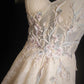 NiceVestidos--Milky Apricot Lace - Embroidered Tulle Spaghetti - Strap Off - Shoulder Floor - Length Evening Dress NV5826