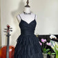 ✨Belle petite robe noire courte en mousseline de soie, robe de soirée nv5431