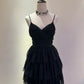 ✨Belle petite robe noire courte en mousseline de soie, robe de soirée nv5431
