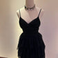 ✨Belle petite robe noire courte en mousseline de soie, robe de soirée nv5431