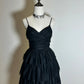 ✨Belle petite robe noire courte en mousseline de soie, robe de soirée nv5431