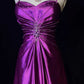Robe de soirée longue en satin violet, élégante et perlée, nv4929