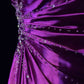 Robe de soirée longue en satin violet, élégante et perlée, nv4929