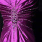 Robe de soirée longue en satin violet, élégante et perlée, nv4929