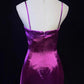 Robe de soirée longue en satin violet, élégante et perlée, nv4929