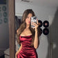 Robe de soirée courte en satin bordeaux, robe de bal, robe de soirée nv1852