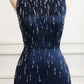 Robe de soirée de cérémonie luxueuse bleu marine ornée de perles NiceVestidos NV6094