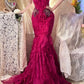 Pink Beaded Beautiful Mermaid Long Chiffon Ball Gown Evening Dress Party Dress nv4323