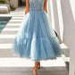 Robe de soirée de bal de fin d'année en tulle bleu clair à une épaule et coupe trapèze nv2243
