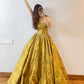 Robe de soirée longue en satin, élégante et vintage, style boule, dorée, nv4774