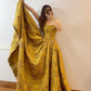 Robe de soirée longue en satin, élégante et vintage, style boule, dorée, nv4774