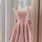 Robe courte de soirée rose à bretelles en tweed pailleté, taille haute, avec nœud, collection nv5544