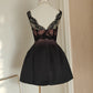 Robe de soirée courte en satin et dentelle, noire et rose, tenue de vacances, d'anniversaire, nv4268