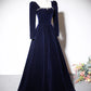 Navy Velvet Long Sleeve Beaded Gown A-Line Long Ball Gown Evening Dress nv3070