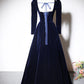 Navy Velvet Long Sleeve Beaded Gown A-Line Long Ball Gown Evening Dress nv3070