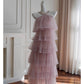 NiceVestidos - Robe de soirée rose en maille avec bretelles, robe de fête d'anniversaire française pour femme nv5558