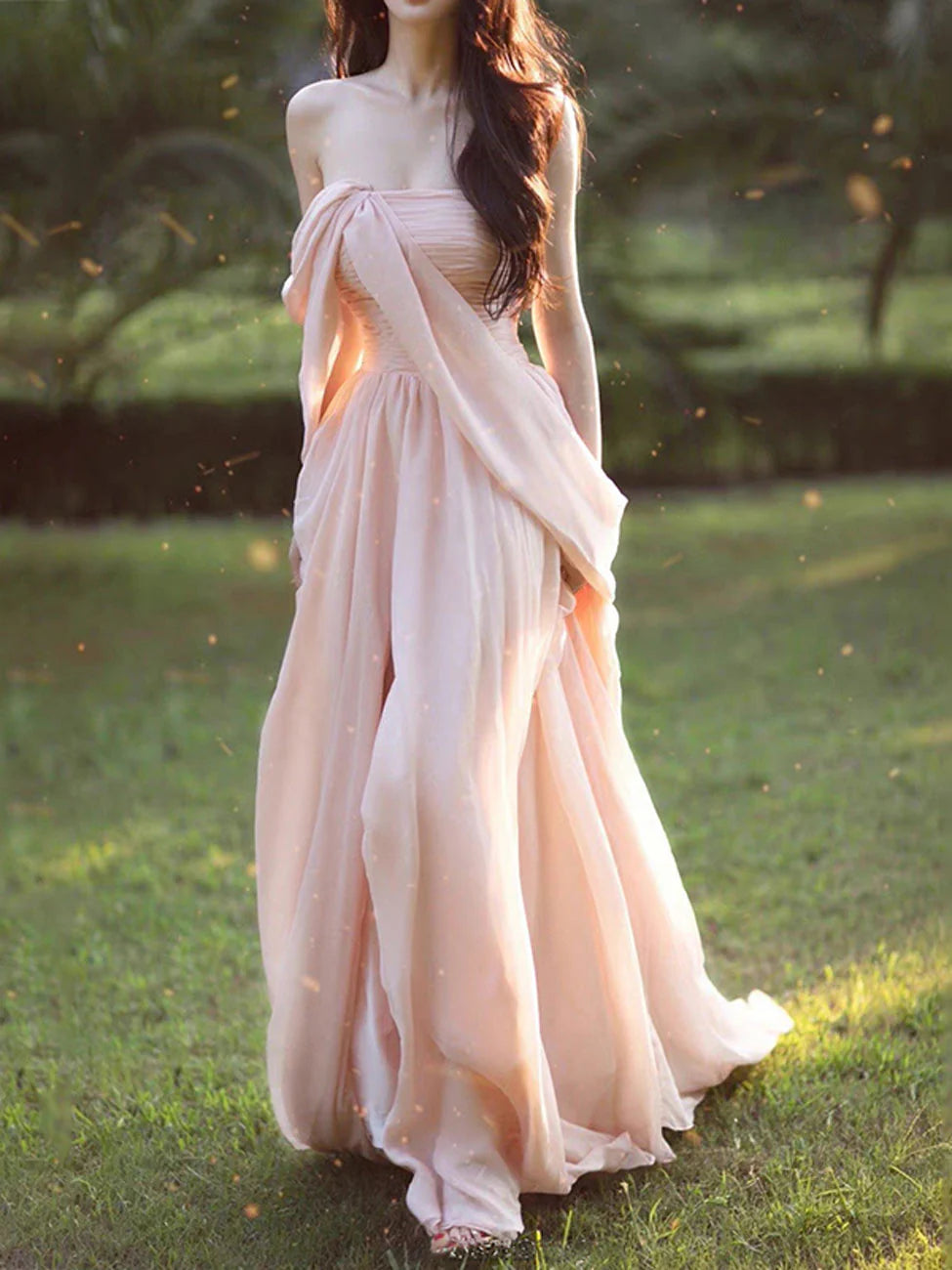 Rosa Chiffon Lange Ballkleider, Rosa Abendkleid nv1531
