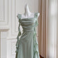 NiceVestidos-Homecoming-Kleid, Mintgrün, quadratischer Ausschnitt, Design Sense Ribbon, kurzer Stil, zierliches, sommerliches, schmales Satinkleid, NV5560