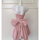 Robe courte de soirée rose à bretelles en tweed pailleté, taille haute, avec nœud, collection nv5544