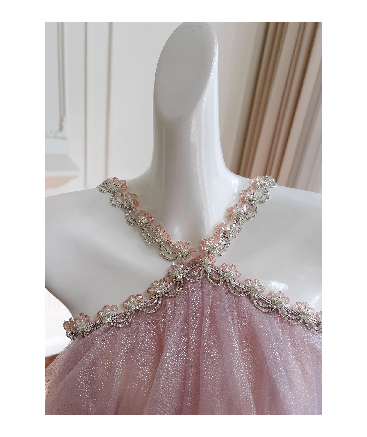 NiceVestidos - Robe de soirée rose en maille avec bretelles, robe de fête d'anniversaire française pour femme nv5558