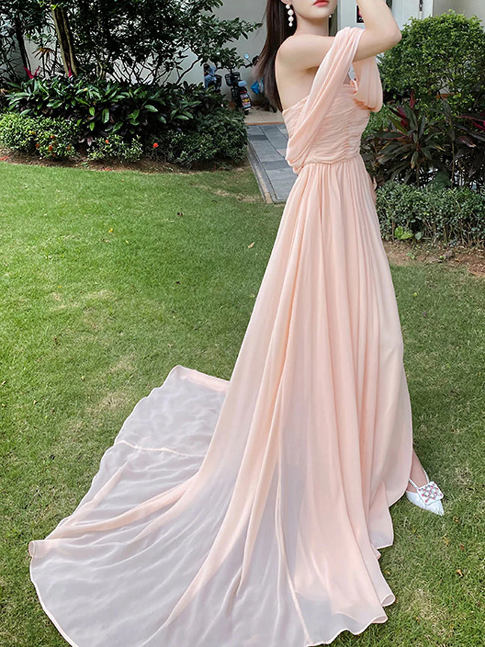 Rosa Chiffon Lange Ballkleider, Rosa Abendkleid nv1531