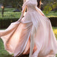 Rosa Chiffon Lange Ballkleider, Rosa Abendkleid nv1531