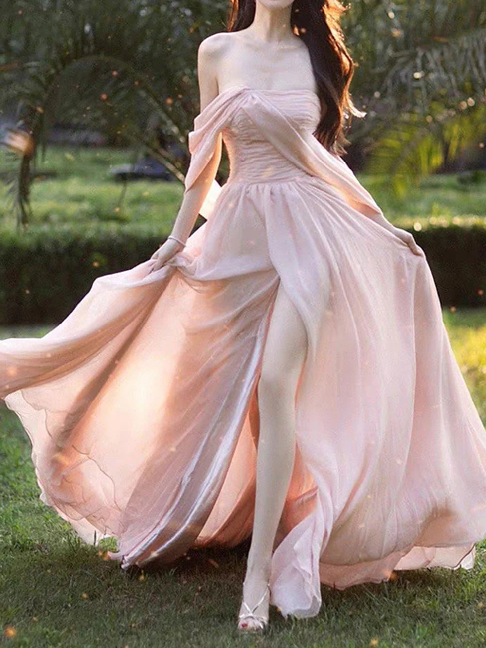 Rosa Chiffon Lange Ballkleider, Rosa Abendkleid nv1531