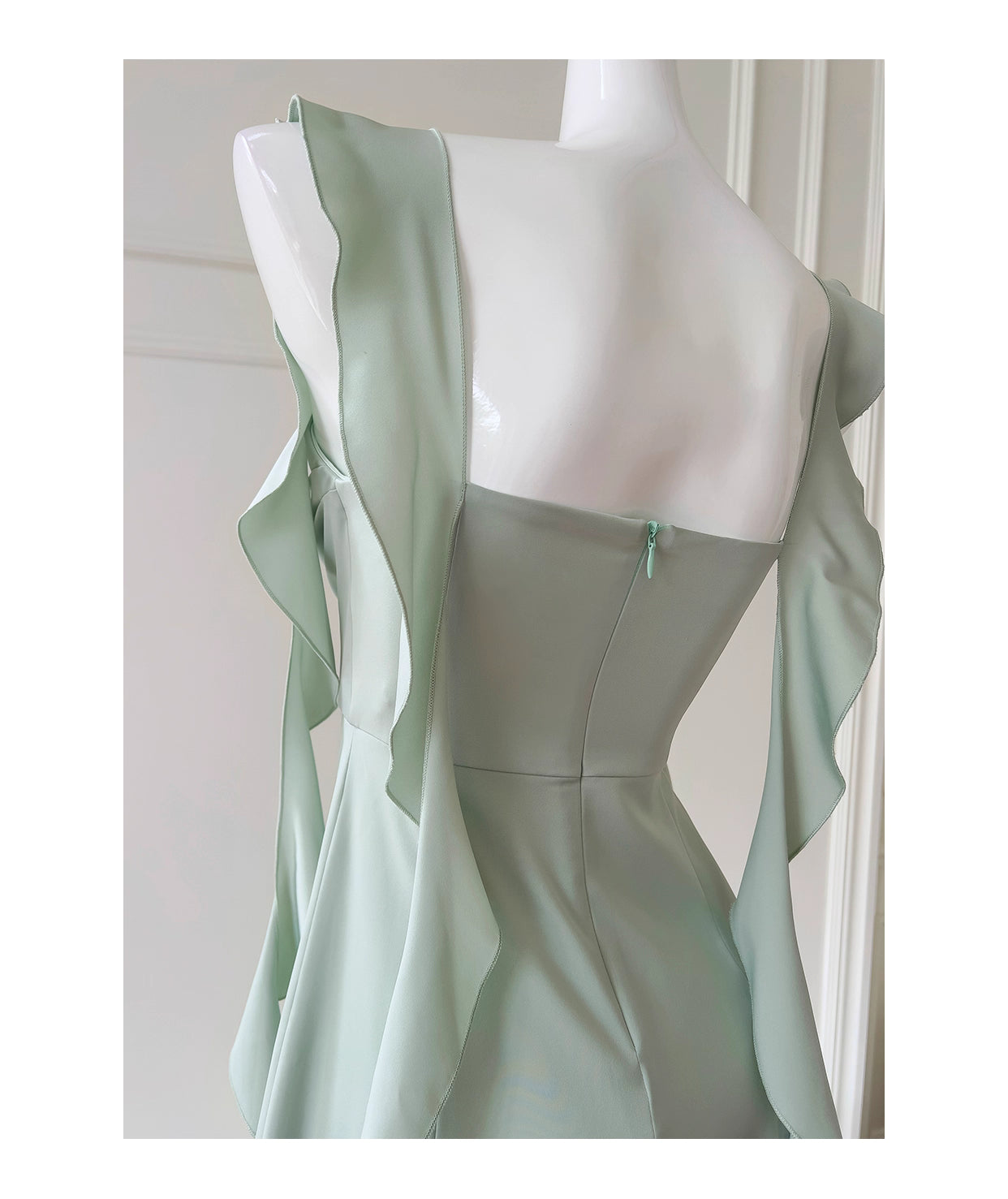 NiceVestidos-Homecoming-Kleid, Mintgrün, quadratischer Ausschnitt, Design Sense Ribbon, kurzer Stil, zierliches, sommerliches, schmales Satinkleid, NV5560