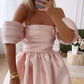 Rosa Mode Off Schulter Puffy Rock Mini Kleid Rüschen Ballkleid Elegante Abendkleid nv1788