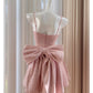 Robe courte de soirée rose à bretelles en tweed pailleté, taille haute, avec nœud, collection nv5544