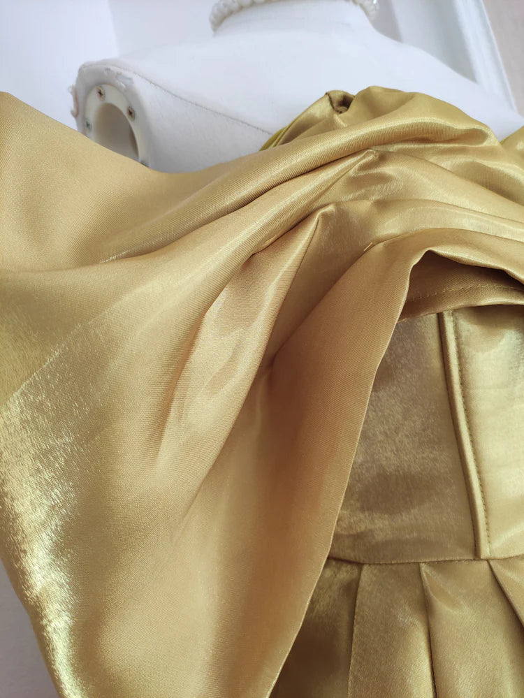 Robe de soirée jaune tendance en satin, coupe trapèze, épaules dénudées, courte, pour anniversaire, nv4271