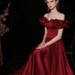 Burgundy satin off-shoulder long evening gown ball gown evening dress nv2358