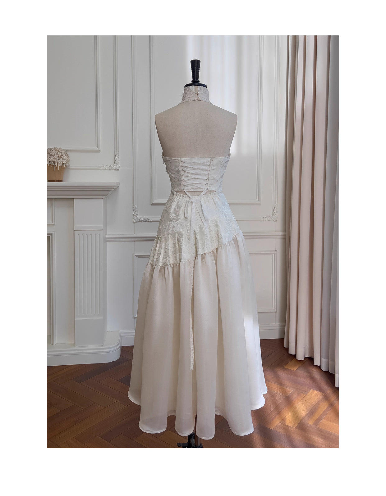 Robe de soirée élégante, coupe abricot, amincissante, mi-longue, dos nu, décolleté en V, nv5552