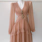 NiceVestidos-Homecoming Dress Floral Champagne Chiffon Gentle And Elegant Short Dress Party Dress nv5553