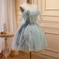Grünes, kurzes Ballkleid aus Tüll mit Perlen, süßes, schulterfreies Homecoming-Kleid nv1587