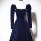 Navy Velvet Long Sleeve Beaded Gown A-Line Long Ball Gown Evening Dress nv3070