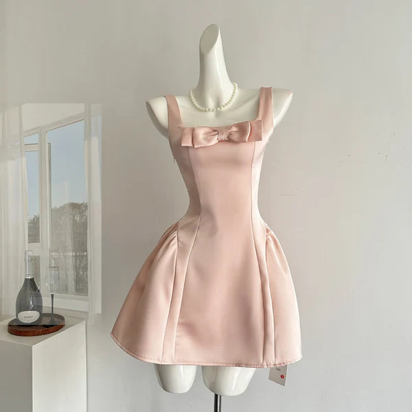 Rosa Homecoming-Kleid, süßes, kurzes A-Linien-Geburtstagskleid aus Satin, nv4273