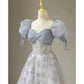 Süßes langes Ballkleid mit Blumenmuster, A-Linie, Puffärmeln, blaues Partykleid, Abschlusskleid, Abendkleid nv1860
