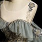 Robe de bal longue en tulle gris bleu à col rond et coupe trapèze, robe de soirée longue en tulle et dentelle à paillettes nv1495