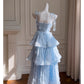 NiceVestidos-Homecoming-Kleid, blaues Chiffon-Kleid für Geburtstagstorte, schickes, einzigartiges langes Kleid mit Hosenträgern, nv5551