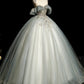 Robe de bal longue en tulle gris bleu à col rond et coupe trapèze, robe de soirée longue en tulle et dentelle à paillettes nv1495