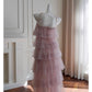 NiceVestidos - Robe de soirée rose en maille avec bretelles, robe de fête d'anniversaire française pour femme nv5558