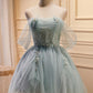 Grünes, kurzes Ballkleid aus Tüll mit Perlen, süßes, schulterfreies Homecoming-Kleid nv1587
