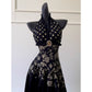 NiceVestidos-Homecoming-Kleid, Schwarz und Gold, Satin, Jacquard-Design, ärmellos, langes Kleid, rückenfrei, Neckholder, sexy Bankettkleid, nv5559
