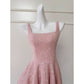 Robe courte de soirée rose à bretelles en tweed pailleté, taille haute, avec nœud, collection nv5544