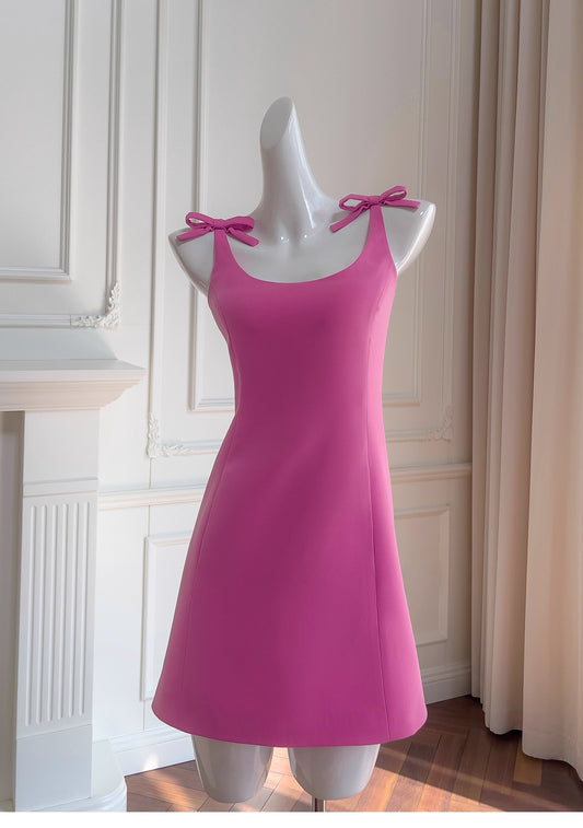 NiceVestidos - Kurzes Homecoming-Kleid, schlichtes kurzes Strapskleid mit Schleife, Taille, Rosarot, Petite Date, NV5550