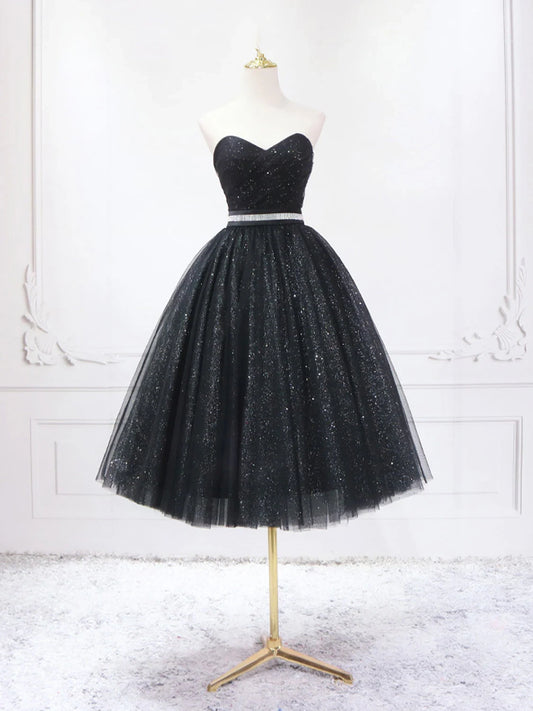 A-Linie Herzausschnitt schwarzes kurzes Ballkleid formelles Abendkleid Homecoming-Kleid Geburtstagskleid nv2116