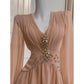 NiceVestidos-Homecoming Dress Floral Champagne Chiffon Gentle And Elegant Short Dress Party Dress nv5553